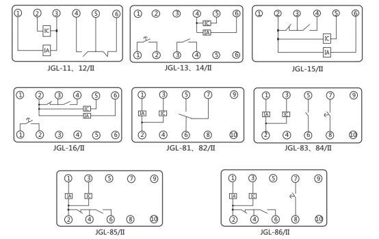 JGL-16/Ⅱ二相靜態(tài)反時(shí)限過流繼電器內(nèi)部端子外引接線圖