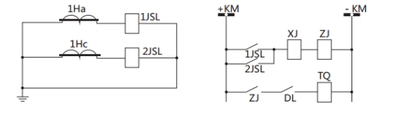 JSL-13繼電器構(gòu)成的二相式定時(shí)限保護(hù)的原理圖