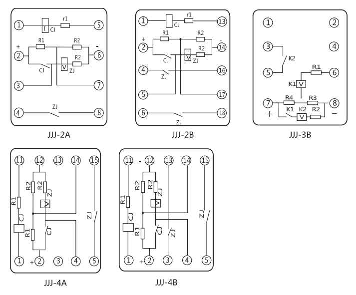 JJJ-3B直流絕緣監(jiān)視繼電器內(nèi)部端子外引接線(xiàn)圖